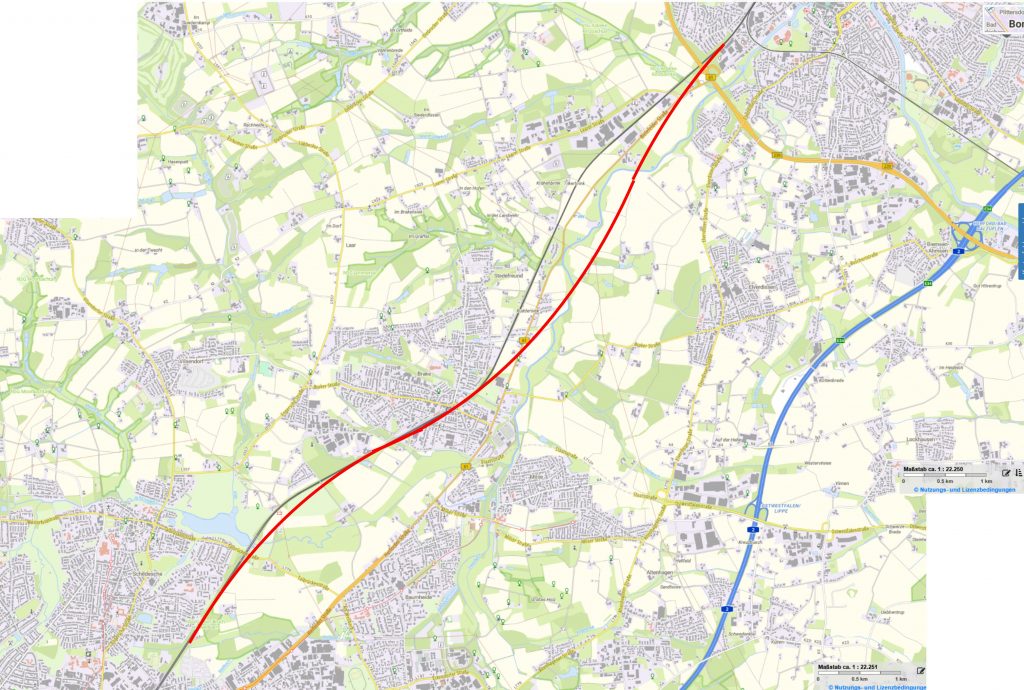 Lage der Neubaustrecke Herford – Bielefeld